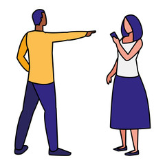 couple using smartphone characters