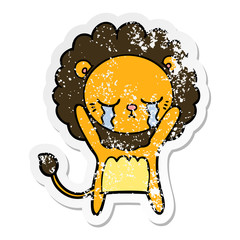 distressed sticker of a crying cartoon lion
