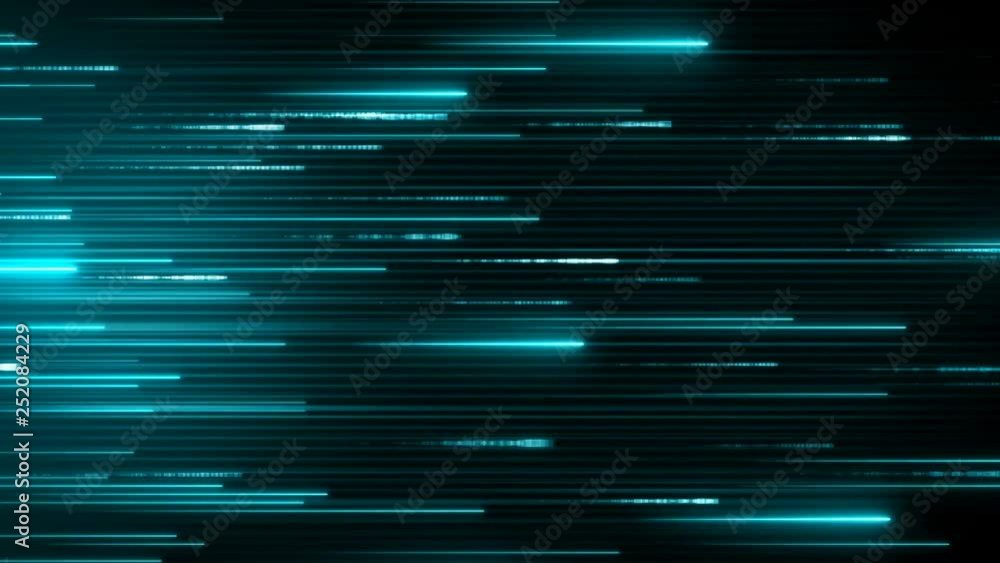 Poster horizontal neon beams. blue technology background. abstract program code moving in a cyberspace. dat