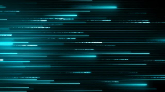 Horizontal neon beams. Blue technology background. Abstract program code moving in a cyberspace. Data flow speed concept. Software script running on a screen. Seamless loop.