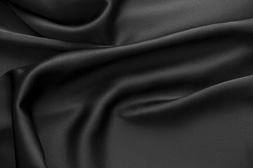Black luxury wavy rippled glossy silk drapery cloth fabric