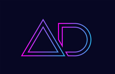 blue pink alphabet letter logo combination ad a d design