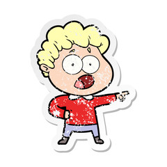 distressed sticker of a cartoon man gasping in surprise