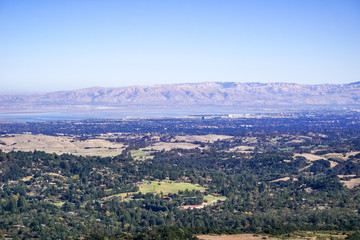 View towards Mountain View and Sunnyvale, Silicon Valley, south San Francisco Bay Area, California
