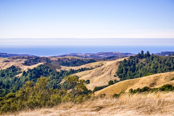Santa Cruz mountains and the Pacific Ocean as seen from Windy Hill, San Francisco bay area, California
