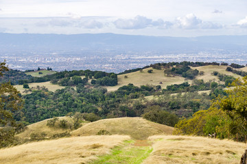 Fototapeta na wymiar View towards San Jose and south San Francisco bay from Joseph Grant County Park, California
