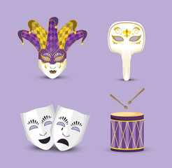 set mardi gras masks with joker hat and drum © Stockgiu