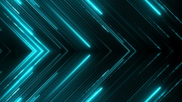 Blue neon stripes. Abstract cyber surface background. Digital arrow concept. Speed direction. Lasers show. Seamless loop.