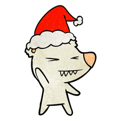 angry polar bear textured cartoon of a wearing santa hat