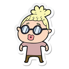 sticker of a cartoon woman wearing spectacles