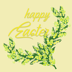 Happy easter lettering calligraphy card. Happy Easter greeting card with flowers elements composition.