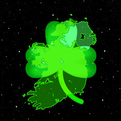 Map of Ireland against the background of space. Clover. Happy St. Patrick's Day. Celebration.