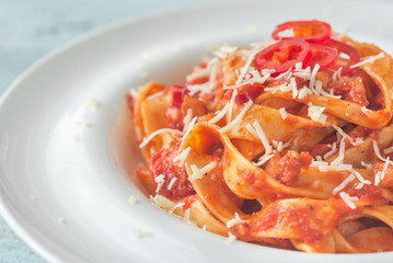 Portion of Amatriciana pasta