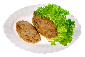 dish food from the restaurant. isolated background. view from above . side view