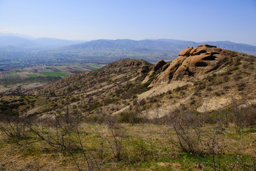 Fototapeta na wymiar Scenic landscape with settlements, Armenia-Georgia border