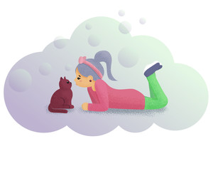 Cute girl and cat vector illustration