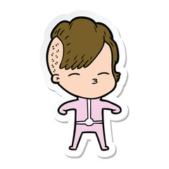 sticker of a cartoon girl wearing futuristic clothes