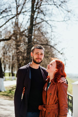 Young people walking in   spring city.