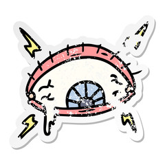 distressed sticker cartoon doodle of an enraged eye