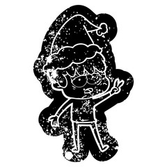 cartoon distressed icon of a exhausted boy wearing santa hat