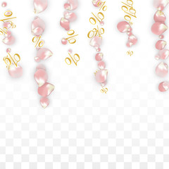 Vector Spring or Summer Sale Background with Petals and Percent for Template Design. Good for Special Hot Holiday Discount Offer, Black Friday, Fashion Promotion Action. Romantic Sakura Illustration