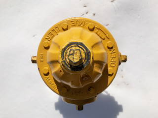 Top Down View of Yellow Fire Hydrant with Snow on Ground