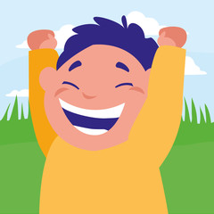 happy fat boy celebrating in the camp