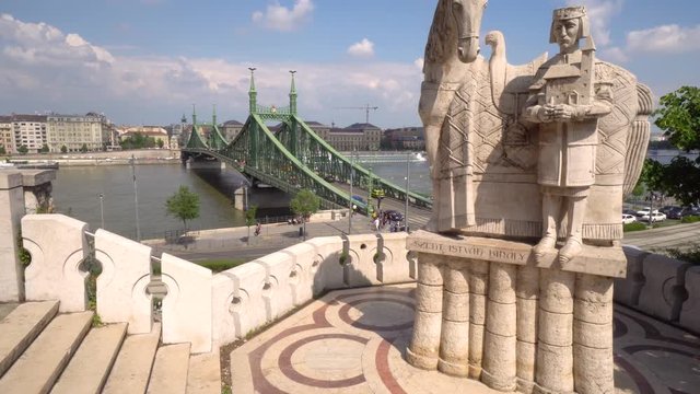 Saint Stephan Monument Hill Gellert Liberty Bridge Cityscape Sunny Budapest Hungary