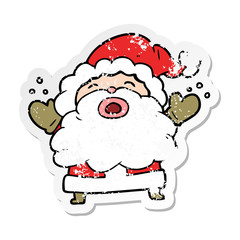 distressed sticker of a cartoon santa claus shouting