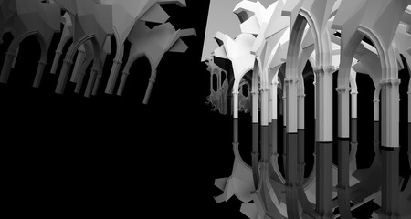 Abstract white and black gothic interior. 3D illustration and rendering.