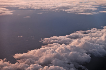 Beautiful Cloudscape Scene at Sunset from Airplane