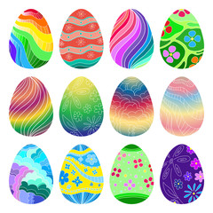 Set of different colored easter eggs. Vector.