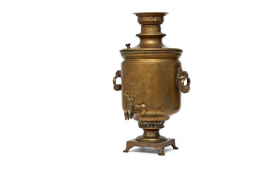 Large brass kettle on a white background