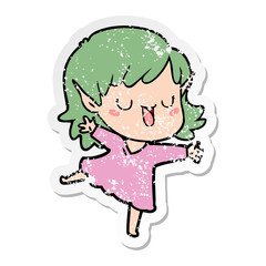 distressed sticker of a cartoon elf girl