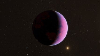 Fototapeta na wymiar Exoplanet 3D illustrationthe planet pink with blue on the background of the sun the milky way black sky (Elements of this image furnished by NASA)