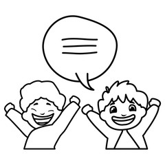 happy fat boys celebrating with speech bubble