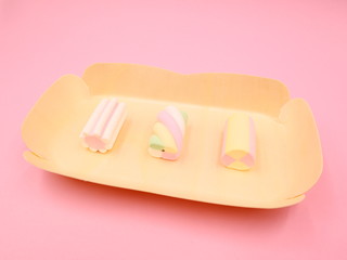 Colorful MARSHMALLOWS on Pink Background