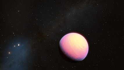 Obraz na płótnie Canvas Exoplanet 3D illustrationthe planet pink with blue on the background of the sun the milky way black sky (Elements of this image furnished by NASA)
