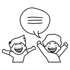 happy fat boys celebrating with speech bubble