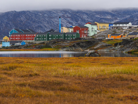 Buildings in arctic town of Ilulissat, Greenland