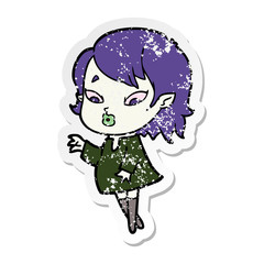 distressed sticker of a cute cartoon vampire girl