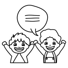 happy fat boys celebrating with speech bubble