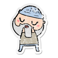 distressed sticker of a cute cartoon man with beard