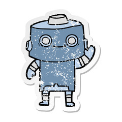 distressed sticker of a cartoon robot