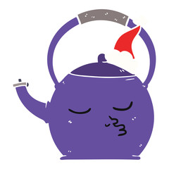 flat color illustration of a kettle wearing santa hat