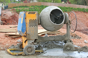 Cement mixer on a road construction site