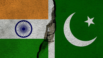 India vs Pakistan Flags on cracked wall