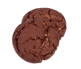 American chocolate tasty cookies with nuts isolated on the white