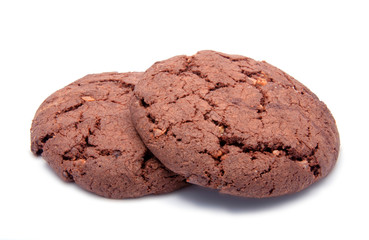 American chocolate tasty cookies with nuts isolated on the white