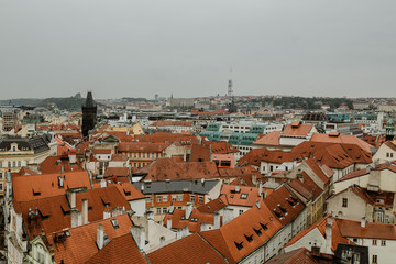 Fototapeta premium View over the city from the Clock Tower - Prague, Czech Republic